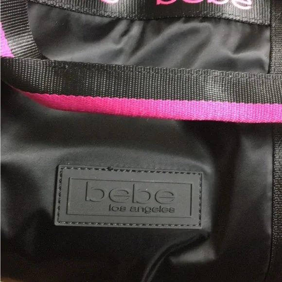BEBE Sport Hot Pink & Black Satin Large Duffle Weekender Gym Bag Shoulder Strap - Picture 6 of 7